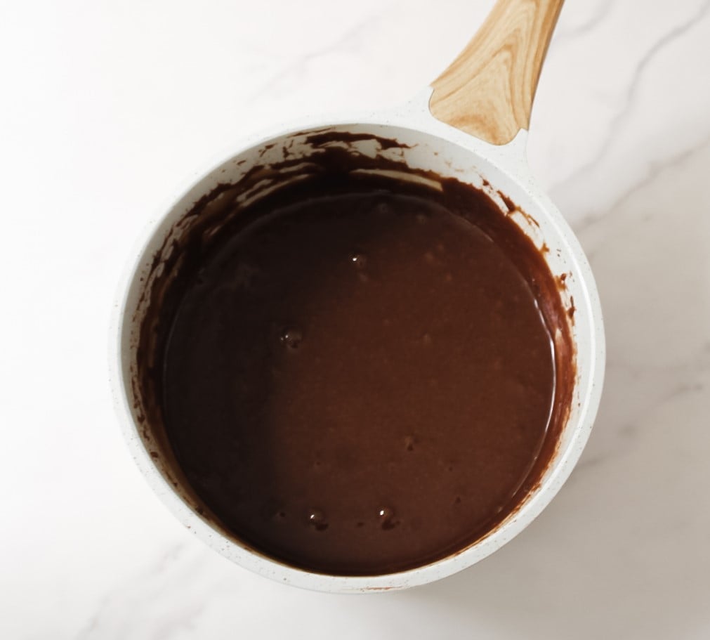 Hot fudge sauce in a pot
