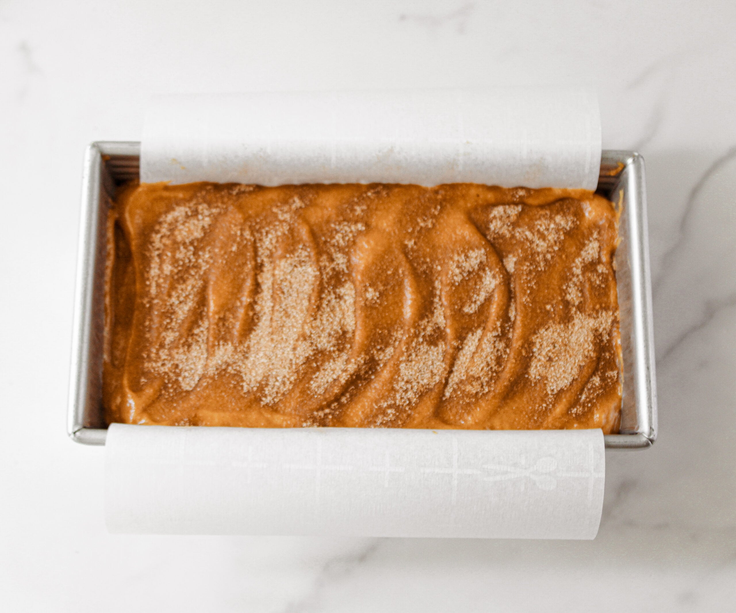 Pumpkin batter in a baking tin.