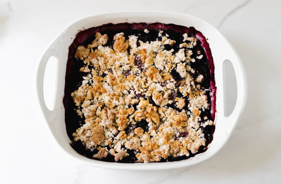 Fully baked mixed berry cobbler