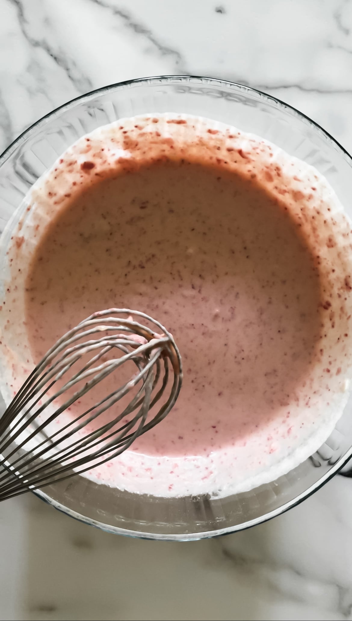 strawberries, eggs, vanilla, sour cream in a bowl