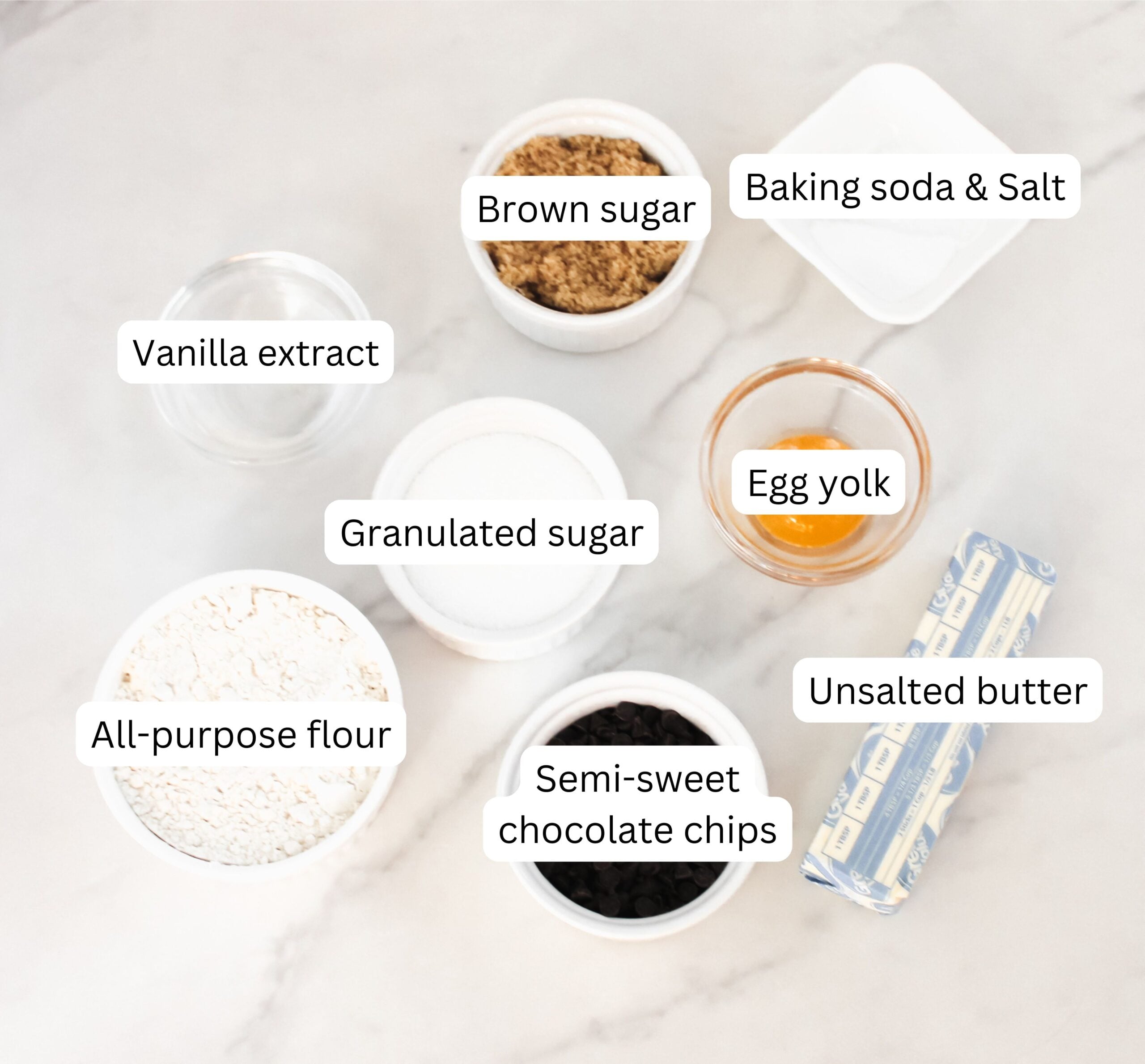 Ingredients to make chocolate chip cookies