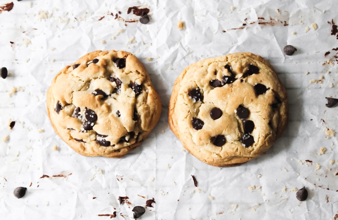 Fully baked chocolate chip cookies