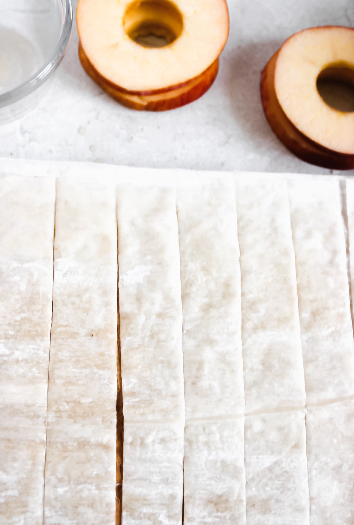 Sliced apples with buttered phyllo dough