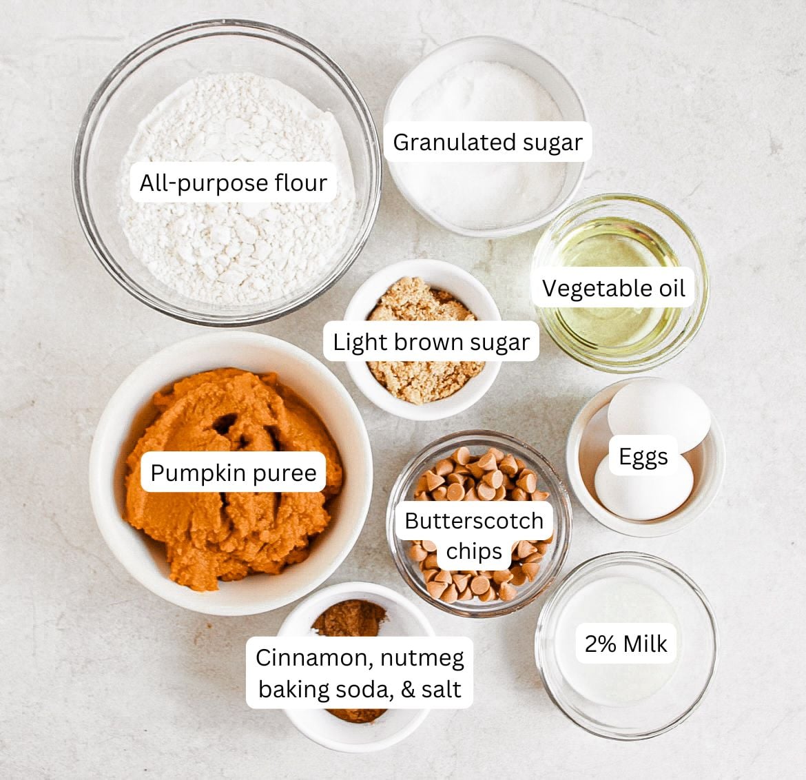 Ingredients to make easy moist pumpkin muffins.
