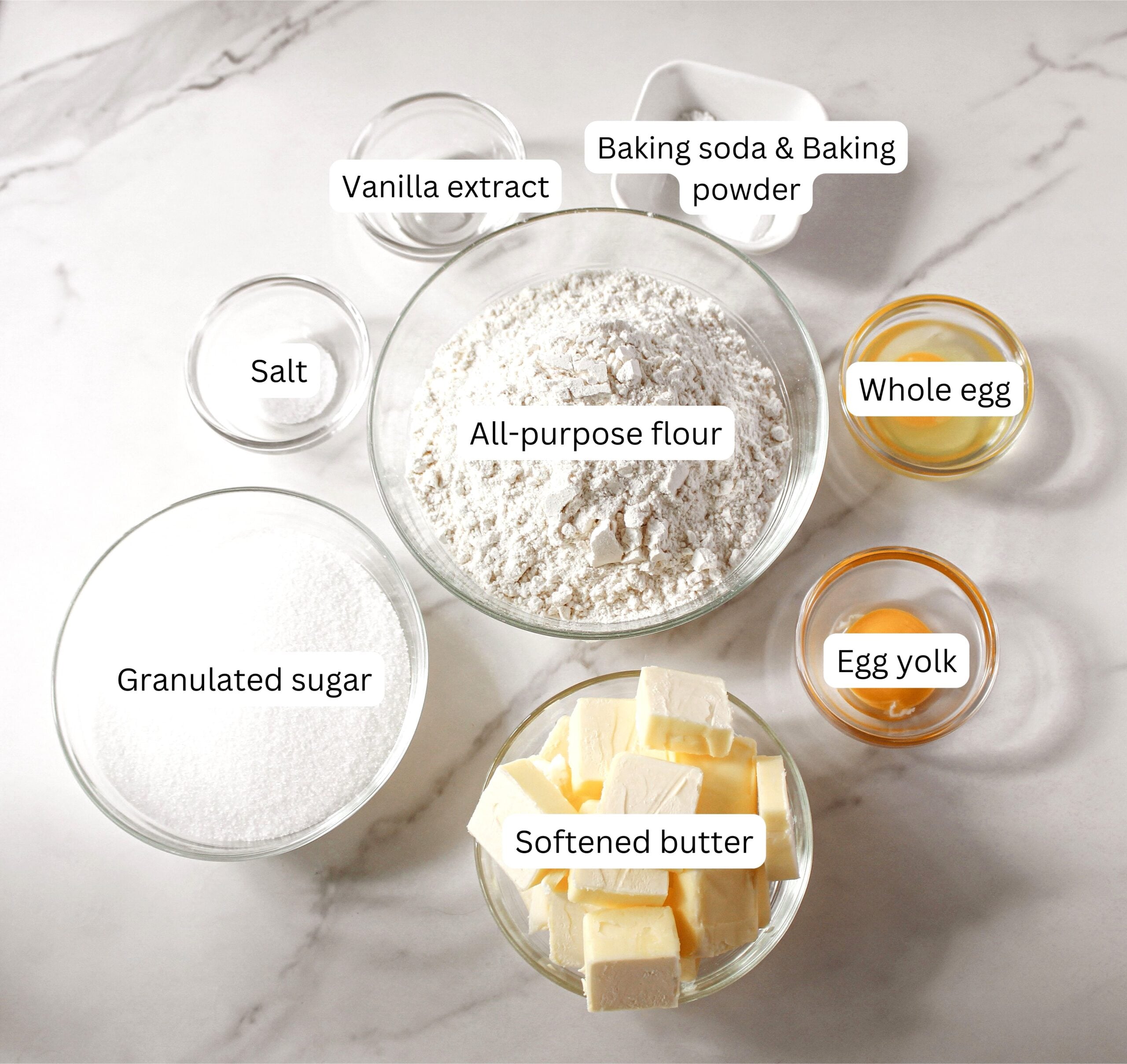 Ingredients for easy sugar cookies recipe.
