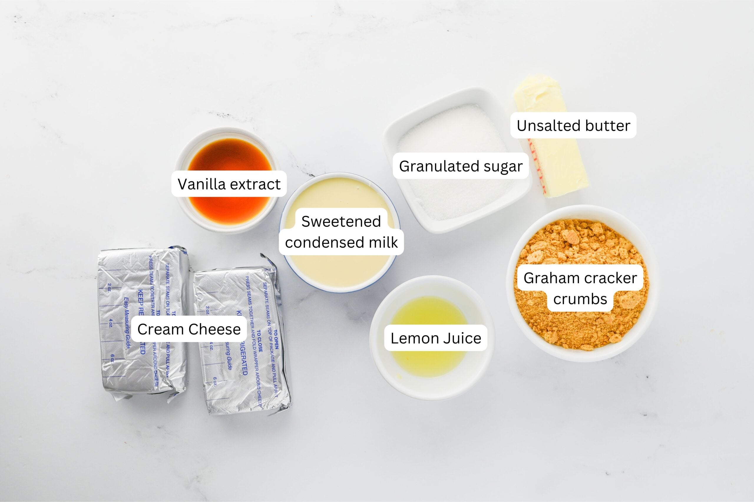 No-bake cheesecake ingridients.