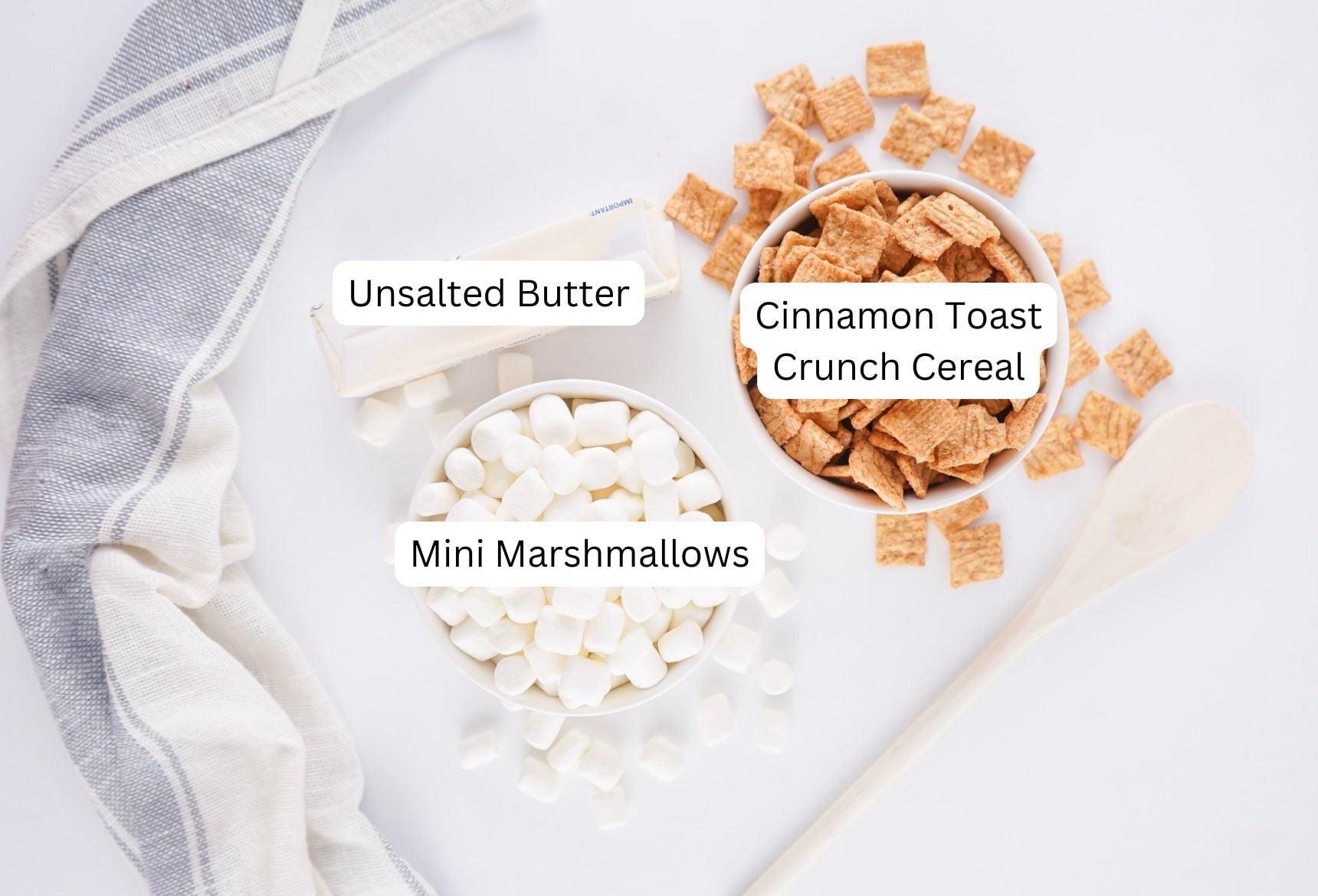 Ingredients to make Tasty brown butter cinnamon toast crunch rice krispy treats .
